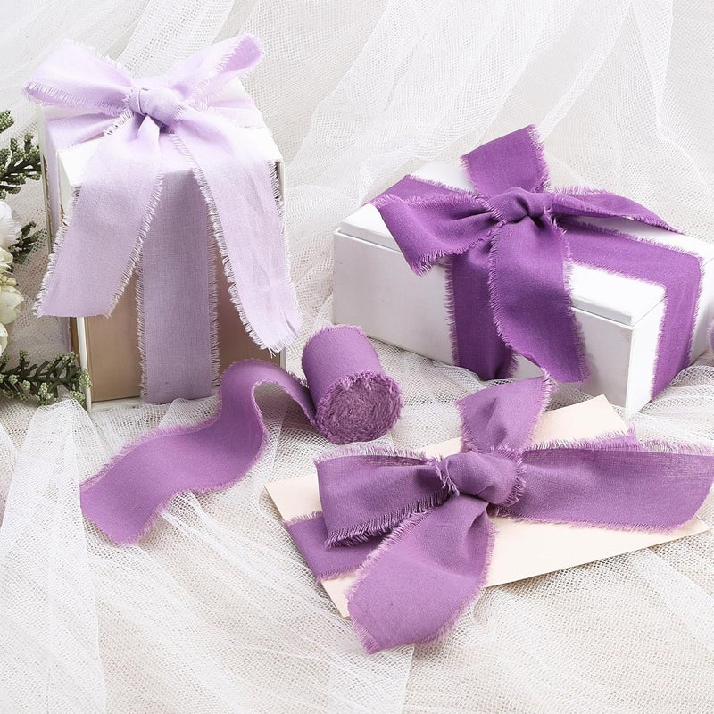 Keypan Purple Ribbon 1-1/2 x 15 Yards Handmade Cotton Frayed Fringe Fabric Ribbons for Crafts Flower Bouquets Wedding Baby Shower Home DIY Decor - Image 4